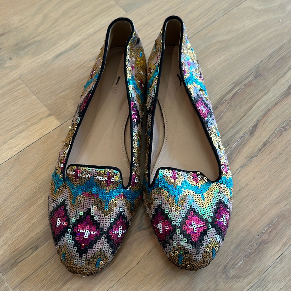 J Crew Sophie Sequin Multicolor Loafers 7
